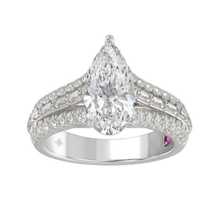 21K PLATINUM LADIES RING 2 3/4CT ROUND/BAGUETTE/PEAR DIAMOND (CENTER STONE PEAR DIAMOND 2CT)