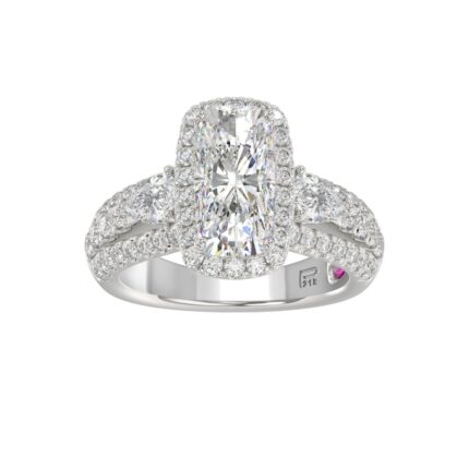 21K PLATINUM LADIES RING 3 1/2CT ROUND/PEAR/CUSHION/BAGUETTE DIAMOND (CENTER STONE CUSHION DIAMOND 2CT)