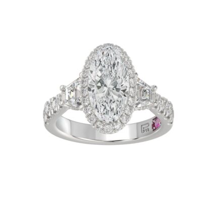 21K PLATINUM LADIES RING 3 1/4CT ROUND/OVAL/TRAPEZOID/BAGUETTE DIAMOND (CENTER STONE OVAL DIAMOND 2CT)