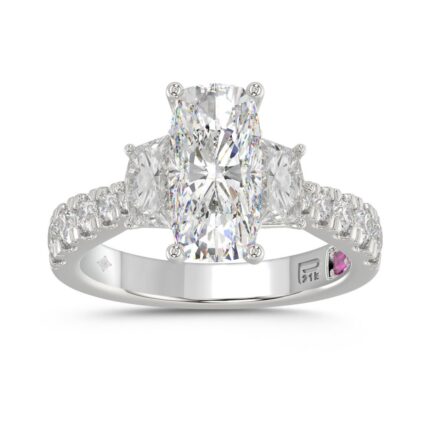 21K PLATINUM LADIES RING WITH 3 1/3CT ROUND/CUSHION/BAGUETTE DIAMONDS (CENTER STONE CUSHION DIAMOND 2CT)