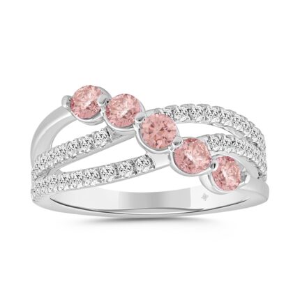 ETERNAL BLUSH COLLECTION LADIES RING 1CT ROUND DIAMOND 14K WHITE GOLD (ROUND PINK)