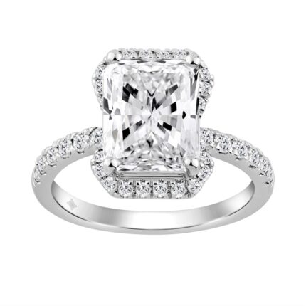 Ladies 14K White Gold Ladies Elegance-Ring 4 1/2CT Round & Radiant Lab Grown Cut Diamond 4.00CT Radiant Center stone (Color F-G -Clarity VS1/VS2)
