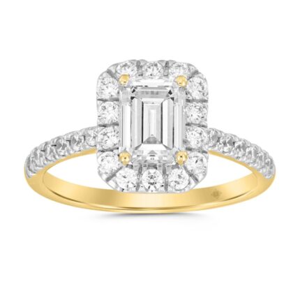 LADIES RING 1 1/2CT ROUND/EMERALD DIAMOND 14K YELLOW GOLD (CENTER STONE EMERALD DIAMOND 1CT)