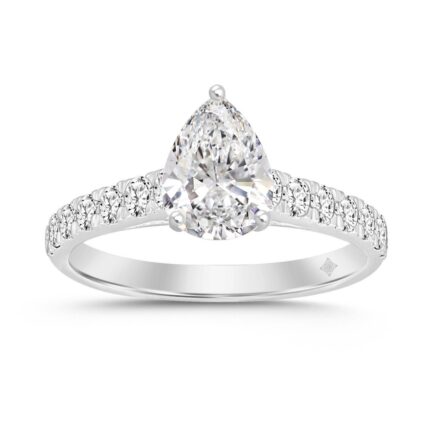 LADIES RING 1 1/2CT ROUND/PEAR DIAMOND 14K WHITE GOLD (CENTER STONE PEAR DIAMOND 1CT)