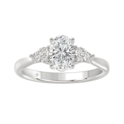 LADIES RING 1 1/8CT ROUND/OVAL DIAMOND 14K WHITE GOLD (CENTER STONE OVAL DIAMOND 1CT )