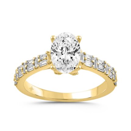 LADIES RING 2 1/2CT ROUND/BAGUETTE/OVAL DIAMOND 14K YELLOW GOLD (CENTER STONE OVAL DIAMOND 2.00CT)