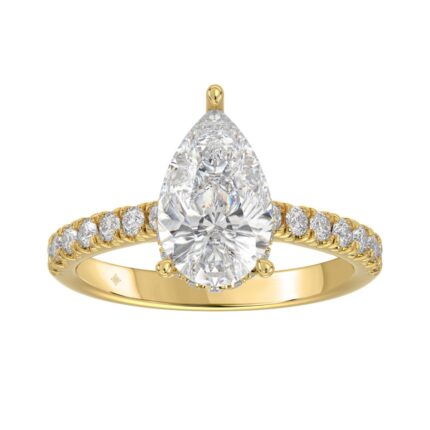 LADIES RING 2 1/2CT ROUND/PEAR/DIAMOND 14K YELLOW GOLD