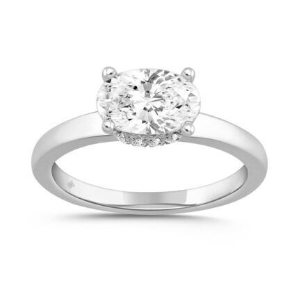 LADIES RING 2 1/6CT ROUND/OVAL DIAMOND 14K WHITE GOLD (CENTER STONE OVAL DIAMOND 2.00CT)