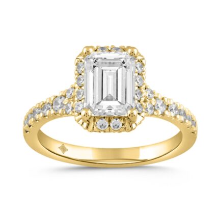 LADIES RING 2 3/4CT ROUND/EMERALD DIAMOND 14K YELLOW GOLD (CENTER STONE EMERALD DIAMOND 2CT )