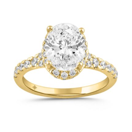 LADIES RING 2 3/4CT ROUND/OVAL DIAMOND 14K YELLOW GOLD (CENTER STONE OVAL DIAMOND 2CT )