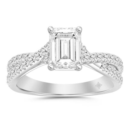 LADIES RING 2CT ROUND/EMERALD DIAMOND 14K WHITE GOLD (CENTER STONE EMERALD DIAMOND 1 1/2CT )
