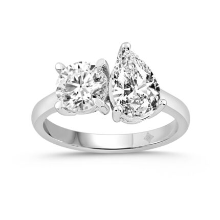 LADIES RING 2CT ROUND/PEAR DIAMOND 14K WHITE GOLD