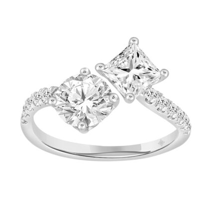 LADIES RING 2CT ROUND/PRINCESS DIAMOND 14K WHITE GOLD