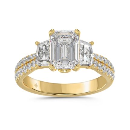 LADIES RING 3 1/4CT ROUND/EMERALD/CADILLAC DIAMOND 14K YELLOW GOLD (CENTER STONE EMERALD DIAMOND 2.00CT)