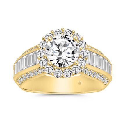 LADIES RING 3 3/4CT ROUND/BAGUETTE DIAMOND 14K YELLOW GOLD (CENTER STONE ROUND DIAMOND 1 1/2CT )
