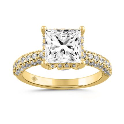 LADIES RING 3 3/4CT ROUND/PRINCESS DIAMOND 14K YELLOW GOLD (CENTER STONE PRINCESS DIAMOND 3CT )