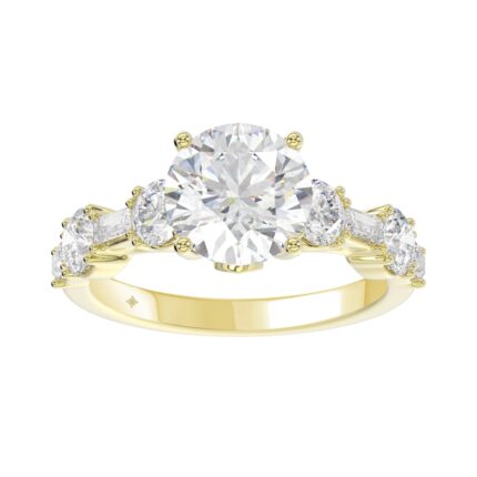 LADIES RING 3CT ROUND/BAGUETTE DIAMOND 14K YELLOW GOLD (CENTER STONE ROUND DIAMOND 2.00CT)