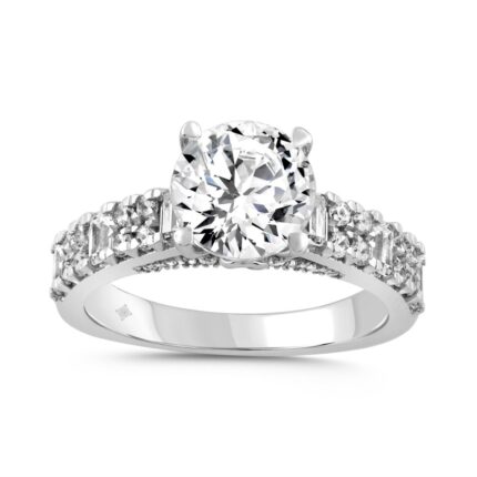 LADIES RING 3CT ROUND/EMERALD DIAMOND 14K WHITE GOLD (CENTER STONE ROUND DIAMOND 2.00CT)