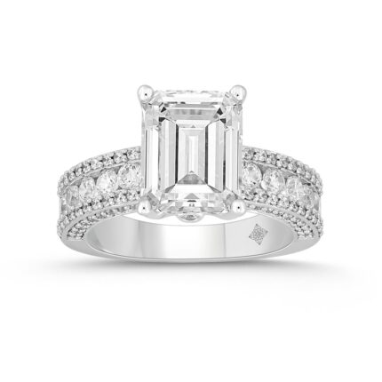 LADIES RING 4 1/4CT ROUND/EMERALD DIAMOND 14K WHITE GOLD (CENTER STONE EMERALD DIAMOND 3CT )