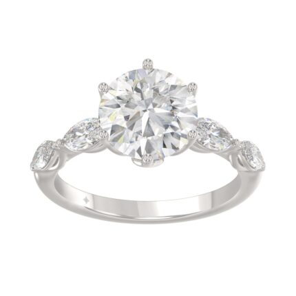 Luxury 14K White Gold Bridal Ring for Ladies 3 3/4CT Round & Marquise Cut Diamonds 3.00CT Round Center stone (Color F-G -Clarity VS1/VS2)