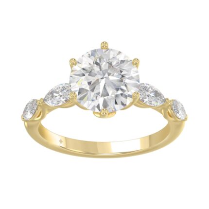 Luxury 14K Yellow Gold Bridal Ring for Ladies 3 3/4CT Round & Marquise Cut Diamonds 3.00CT Round Center stone (Color F-G -Clarity VS1/VS2)