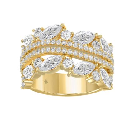This is a diamond 14k cluster Ladies 2CT  Ring featuring Marquise-shaped and round-cut diamonds in a leaf or floral motif set in Yellow gold (Color F-