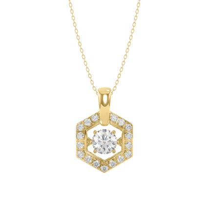 LADIES DANCING DIAMOND PENDANT WITH CHAIN 1/2CT ROUND DIAMOND 14K YELLOW GOLD (CENTER STONE ROUND DIAMOND 1/3CT)