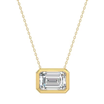 LADIES SOLITAIRE PENDANT 2CT EMERALD DIAMOND 14K YELLOW GOLD