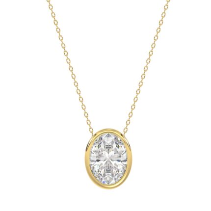 LADIES SOLITAIRE PENDANT 2CT OVAL DIAMOND 14K YELLOW GOLD