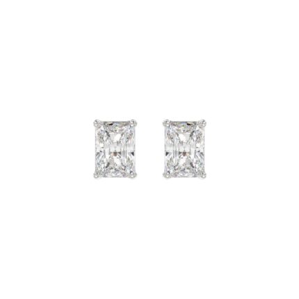 14K WHITE GOLD 2CT RADIANT DIAMOND LADIES SOLITAIRE EARRINGS
