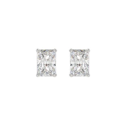 14K WHITE GOLD 3CT RADIANT DIAMOND LADIES SOLITAIRE EARRINGS
