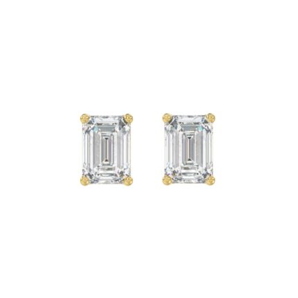 14K YELLOW GOLD 2CT EMERALD DIAMOND LADIES SOLITAIRE EARRINGS