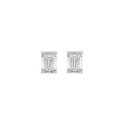 LADIES SOLITAIRE EARRINGS 1/2CT EMERALD DIAMOND 14K WHITE GOLD