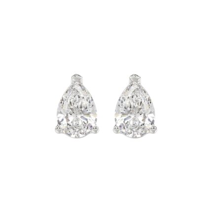 LADIES SOLITAIRE EARRINGS 3CT PEAR DIAMOND 14K WHITE GOLD