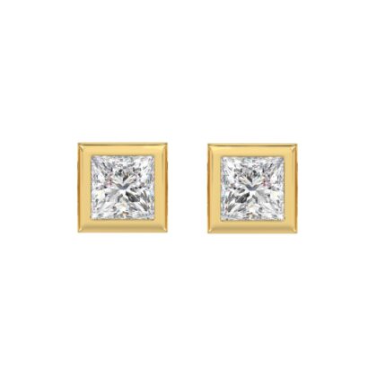 LADIES SOLITAIRE EARRINGS 3CT PRINCESS DIAMOND 14K YELLOW GOLD