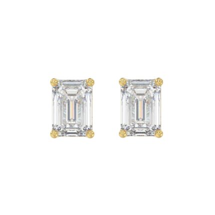 LADIES SOLITAIRE EARRINGS 4.00CT EMERALD DIAMOND 14K YELLOW GOLD