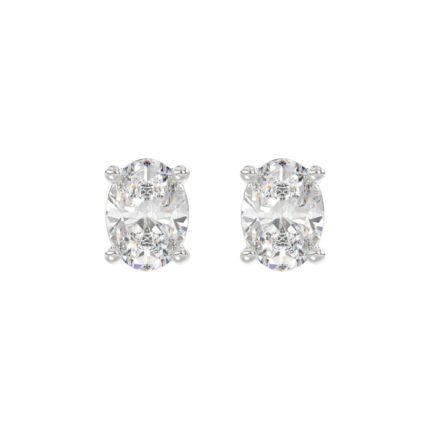 LADIES SOLITAIRE EARRINGS 4.00CT OVAL DIAMOND 14K WHITE GOLD (CENTER STONE OVAL DIAMOND 2.00CT)