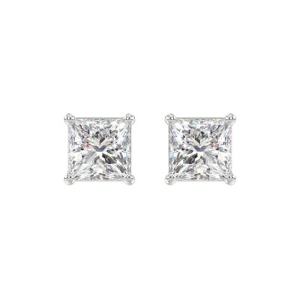 LADIES SOLITAIRE EARRINGS 4CT PRINCESS DIAMOND 14K WHITE GOLD
