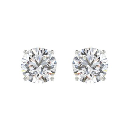 LADIES SOLITAIRE EARRINGS 6CT ROUND DIAMOND 14K WHITE GOLD