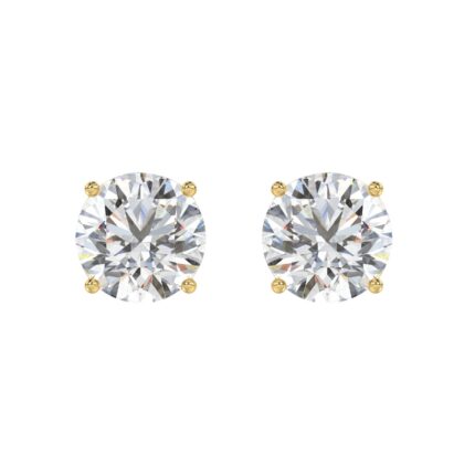 LADIES SOLITAIRE EARRINGS 6CT ROUND DIAMOND 14K YELLOW GOLD