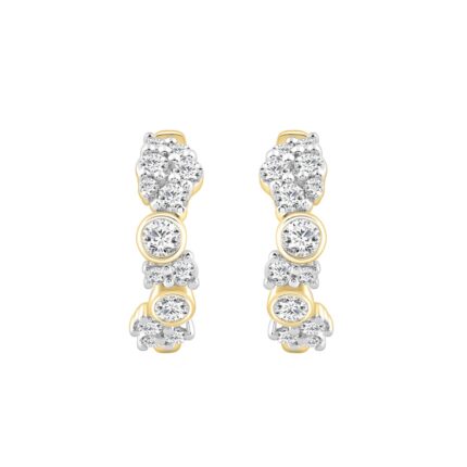 10K Yellow Gold 3/4CT Round Diamond Hoop Earrings for Women (Color F-G -Clarity VS1/VS2)