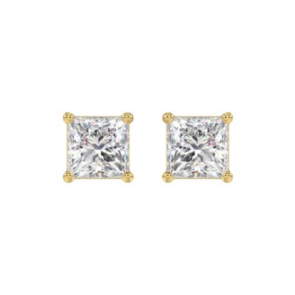10K YELLOW GOLD 4.00CTCT PRINCESS DIAMOND LADIES SOLITAIRE EARRINGS