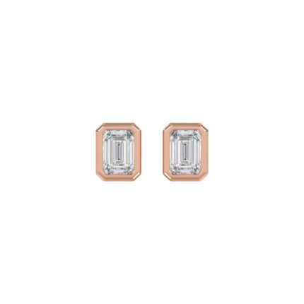 14K ROSE GOLD 1.00CT EMERALD DIAMOND LADIES SOLITAIRE EARRINGS