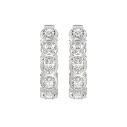 14K WHITE GOLD 1.00CT OVAL DIAMOND HOOP EARRINGS