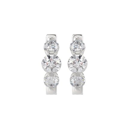 14K WHITE GOLD 3.00CT ROUND DIAMOND LADIES HOOPS EARRINGS