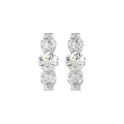 14K WHITE GOLD 4.00CT ROUND DIAMOND LADIES HOOPS EARRINGS