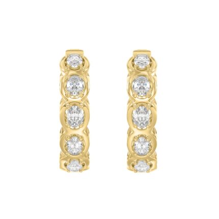 14K YELLOW GOLD 1.00CT OVAL DIAMOND HOOP EARRINGS