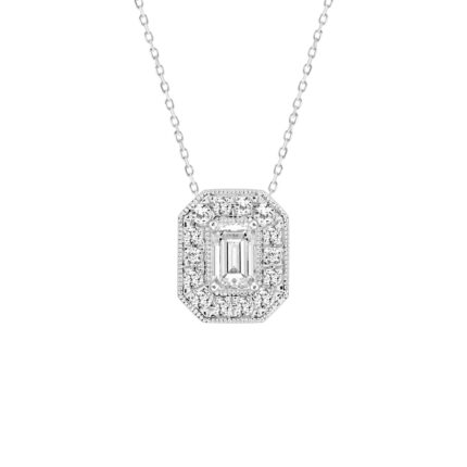 14K WHITE GOLD 1.00CT ROUND/EMERALD DIAMOND LADIES PENDANT (CENTER STONE EMERALD DIAMOND 3/4CT)