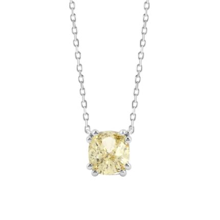14K WHITE GOLD 1.00CT YELLOW CUSHION DIAMOND LADIES PENDANT
