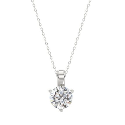 14K WHITE GOLD 1CT ROUND DIAMOND LADIES SOLITAIRE PENDANT WITH CHAIN (CENTER STONE ROUND DIAMOND 1CT )
